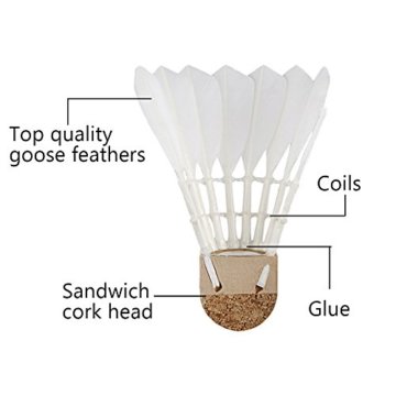 12 Stück Badminton Bälle, Gänsefeder Badminton Federbälle Shuttle Mit hoher Stabilität und Haltbarkeit Gänsefedern Federball Shuttlecocks Indoor Outdoor Sport Training Badmintonbälle - 2