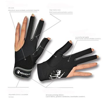2 Stück Billard Pool Shooters 3 Finger Links Recht Hände Handschuhe Lycra Billard Handschuh Snooker Instrumente Billard Zubehör M grau - 3