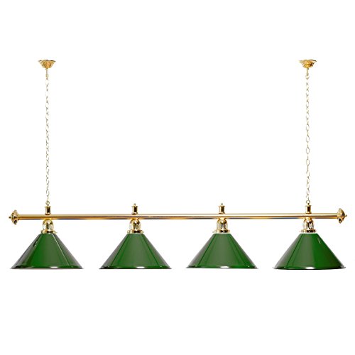 goldfarbene Halterung Billardlampe 3 Schirme grün mit Glas 