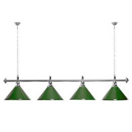 Billardlampe 4 Schirme grün / silberfarbene Halterung - 1