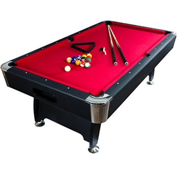 Maxstore 7 ft Billardtisch Premium“ + Zubehör, 9 Farbvarianten, 214x122x82 cm (LxBxH), schwarzes Dekor, rotes Tuch - 1