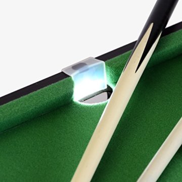 Nexos Mini Pool Billardtisch Spielfeld mit LED-Beleuchtung Batterie 51 x 31,5 x 9 cm inkl. Queue Kugeln Dreieck Kreide Tischspiel Tischbillard für Groß und Klein - 3